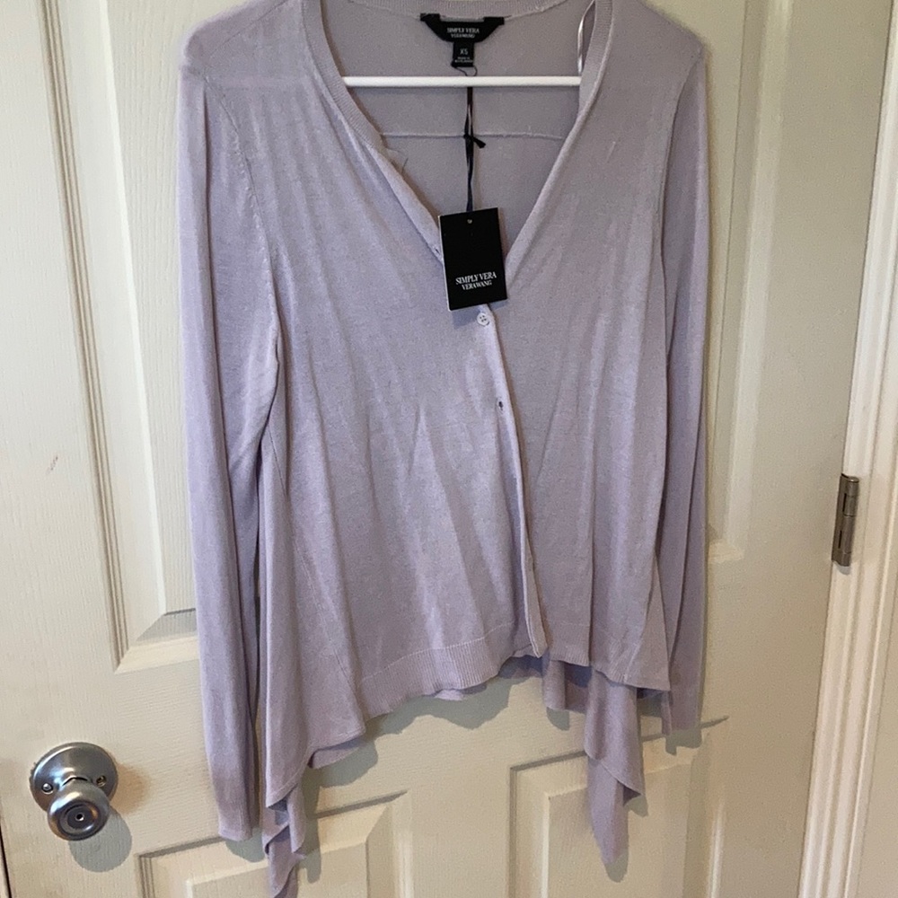 Soft light purple button up sweater.
